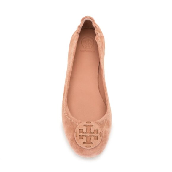 Tory Burch Minnie Travel Ballet Flats in Rose Gold Suede Women's Size 9 - Picture 1 of 10